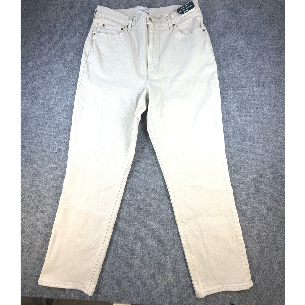 Abercrombie Curve Love Ultra High Rise 90s Straight Jeans Cream 33 16R